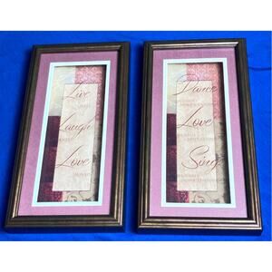 Wall Art Framed Live Laugh Love Dance Sing 3D Shadow Box Affect  (2) 11" Tall